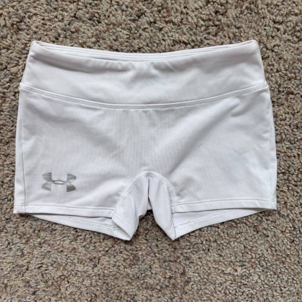 under armour girl size small shorts spandex YOUTH white